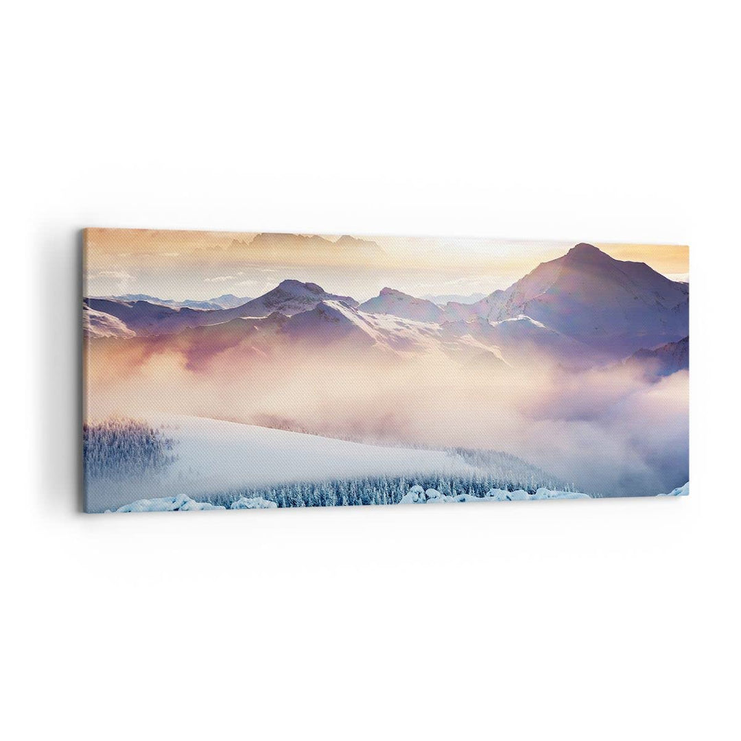Wandbilder Dekoration Wohnzimmer Berge Schnee Winter Panorama Bilder auf Leinwand 120x50cm Leinwandb