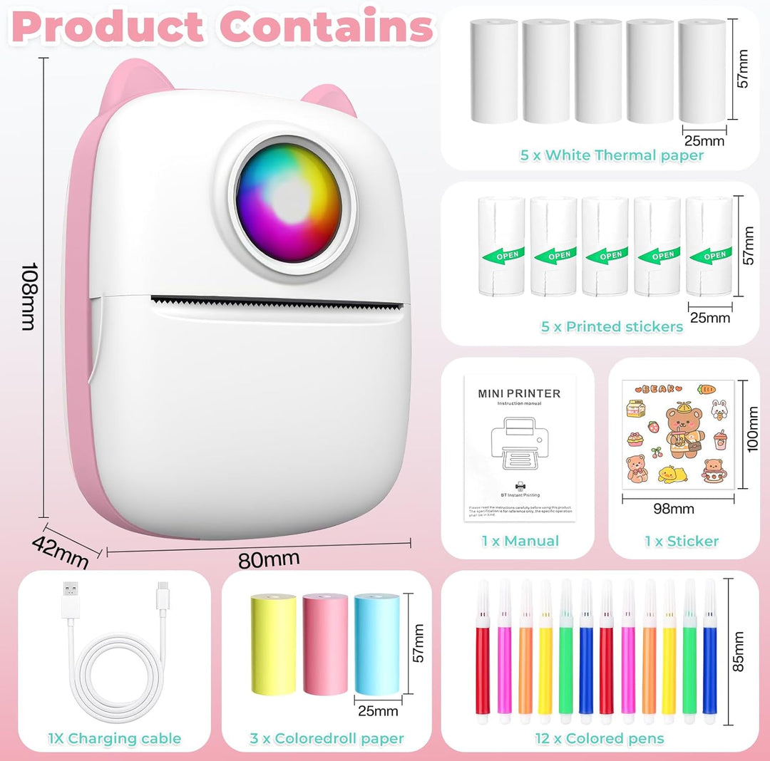 Mini Drucker Tragbarer Thermodrucker Wireless Bluetooth Mini Fotodrucker Smartphone Taschendrucker M