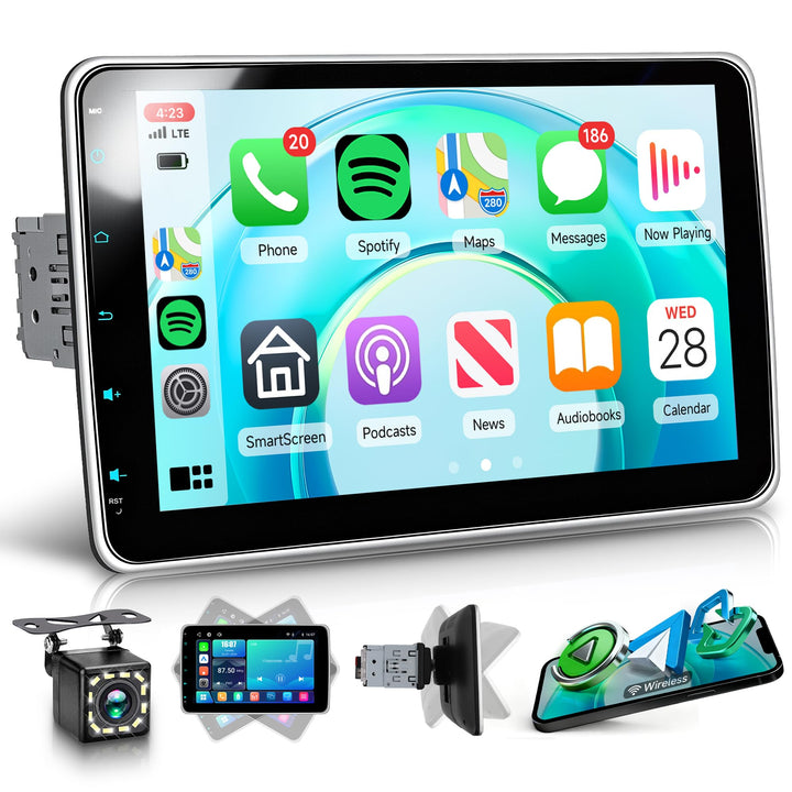 Rimoody Wireless Carplay Autoradio 1 Din mit Wireless Android Auto, 10 Zoll Einstellbar Touchscreen
