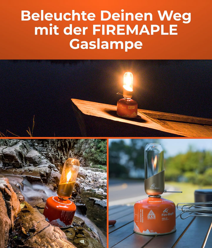 Fire-Maple Gaslampe Gaslaterne für Camping &amp; Outdoor [NUR 140g] - Gas Lampe aus Edelstahl, eloxierte
