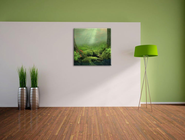 Pixxprint Baumwurzel und Schmetterling, Format: 70x70 auf Leinwand, 70x70