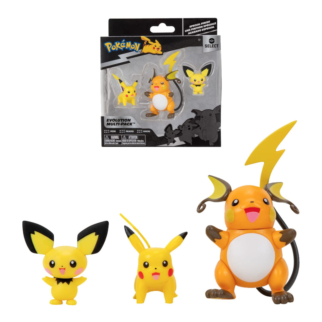 BANDAI - Pokémon – Evolutionspaket Pichu, Pikachu &amp; Raichu – Figur Pichu 5 cm + Pikachu 8 cm + Figur