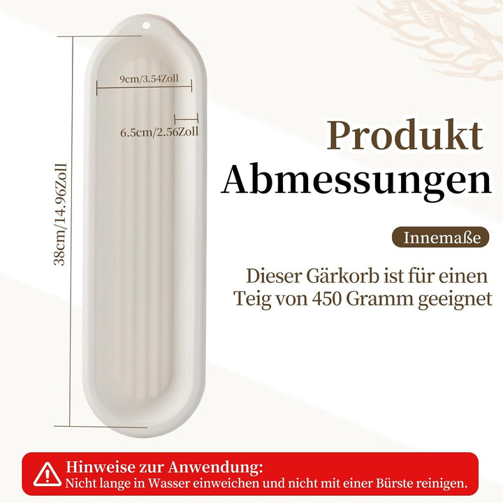 Baguette Gärkorb Set aus Zellstoff – 6er Pack mit 6 Leinentüchern – Längliche Brotbackformen für Sau