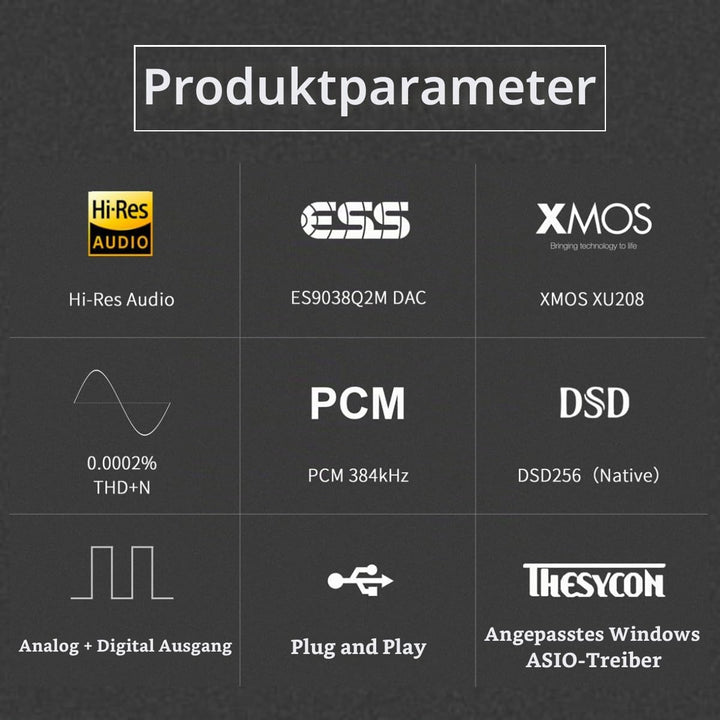 TOPPING D10s DAC Mini USB DAC XMOS XU208 ES9038Q2M DSD256 PCM 384 kHz Hochauflösender Audio-Desktop-