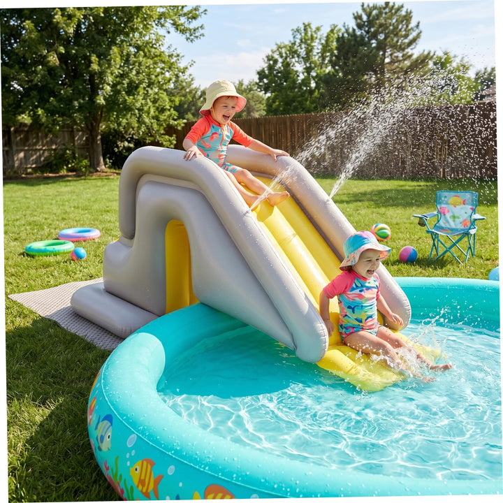 Aufblasbare Poolrutsche, Schwimmbadrutsche mit breiter, mit Wasser befüllbarer Basis – einfache Einr