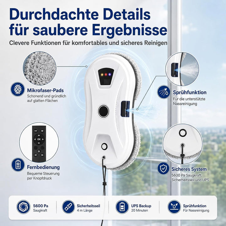 Osmo RoboClean Fensterputzroboter - Sprühfunktion &amp; Kantenerkennung