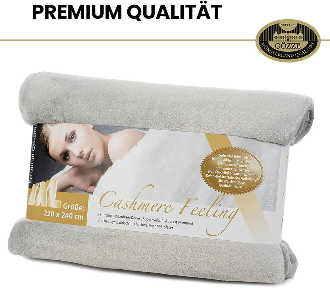 Gözze - Premium Cashmere-Feeling Wohn- und Kuscheldecke, 500 g/m², 220 x 240 cm - Silber Silber 220