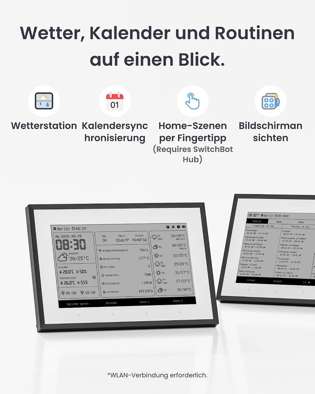 SwitchBot E-Ink Home Dashboard 2-in-1, Wetterstation WLAN mit Matter Hub 2 in 1 Combo, 2 in 1 Combo