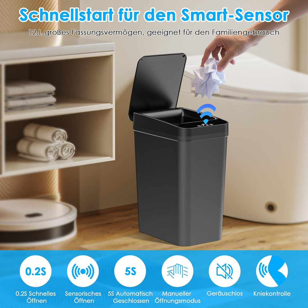 Dreamhigh® 2er Set Mülleimer mit Sensor, 12L Elektrischer Mülleimer mit Automatischem Deckel, Smart