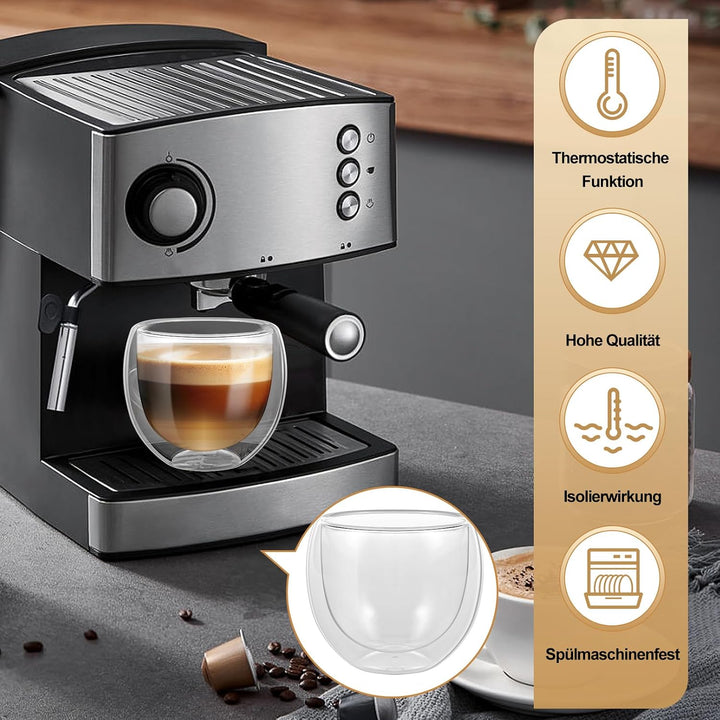 Espressotassen Set, Doppelwandige Gläser, 4 X 80 Ml