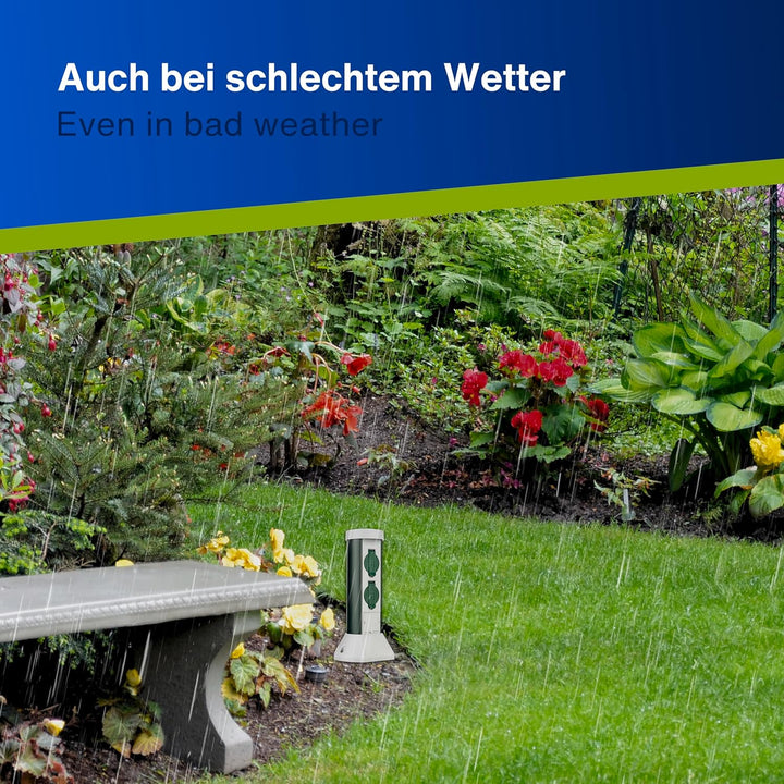 REV 0068200021 GreenCraft, Garten Steckdosen, H37cm, Kabel 2m, 2fach, IP44, 3500W, grün, 37,5 x 18,1