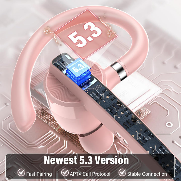 Bluetooth Headset V5.3 mit AptX, 90 Std Zwei-Geräte-Verbindung &amp; Mute Rosa | Wireless Freisprech Tel