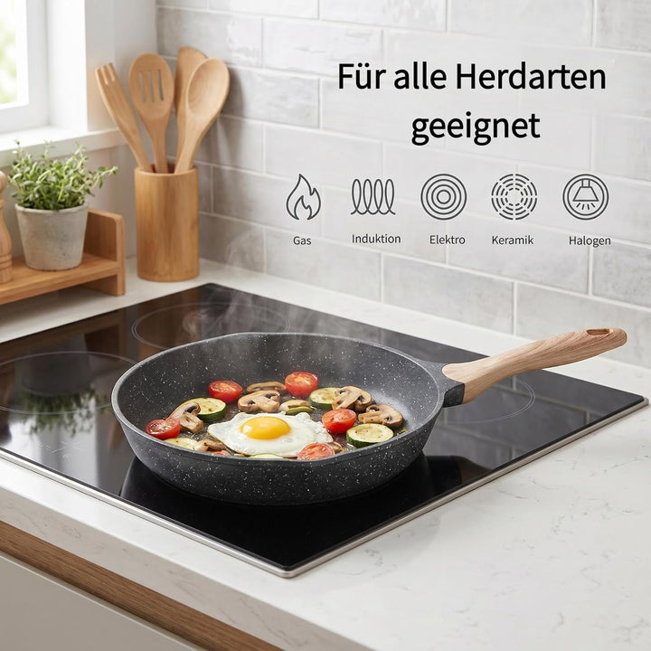 JEETEE Bratpfanne 28 cm, Pfanne Induktion mit Antihaftbeschichtung, Granitpfanne Kochgeschirr Omelet