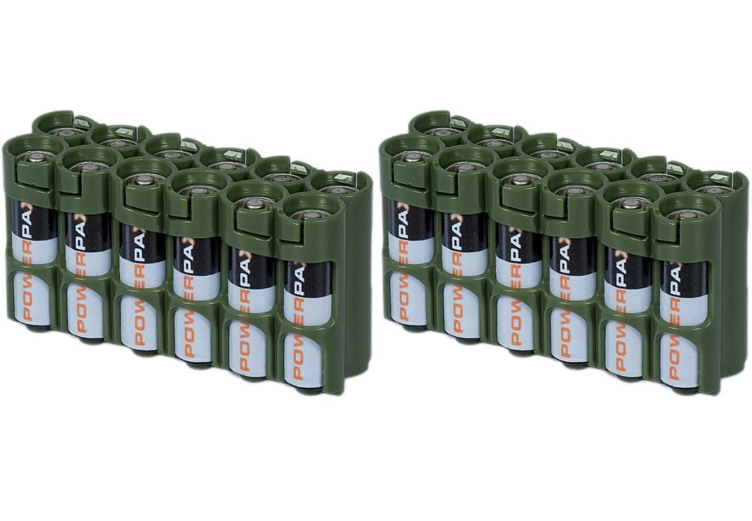 Powerpax Slim Line "AA" Batterie-Caddy, Militärgrün, für je 12 AA-Batterien, 2 Stück