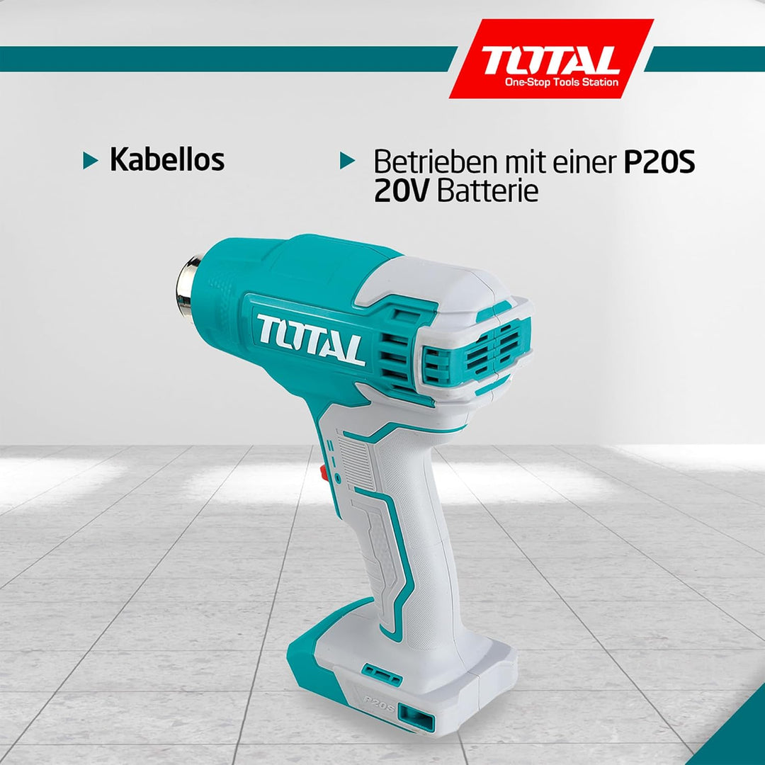 TOTAL - Heissluftfön Akku 20V - Temperatur 300º und 500º - Einstellbarer Luftstrom 100–200 l/min - I