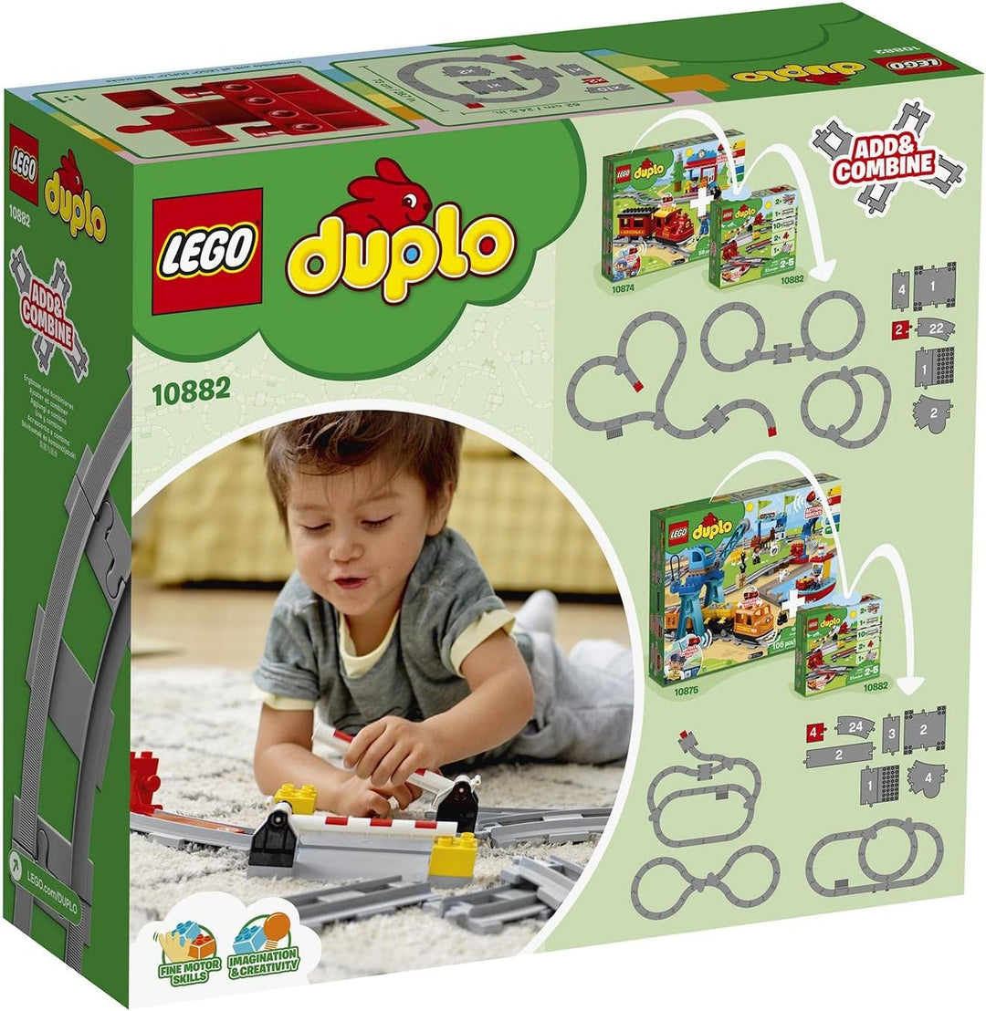 LEGO DUPLO Eisenbahn Schienen, Zugschienen-Bauset mit rotem Signalstein, Kinderspielzeug für Jungen