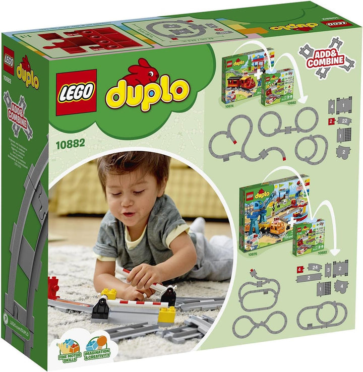 LEGO DUPLO Eisenbahn Schienen, Zugschienen-Bauset mit rotem Signalstein, Kinderspielzeug für Jungen