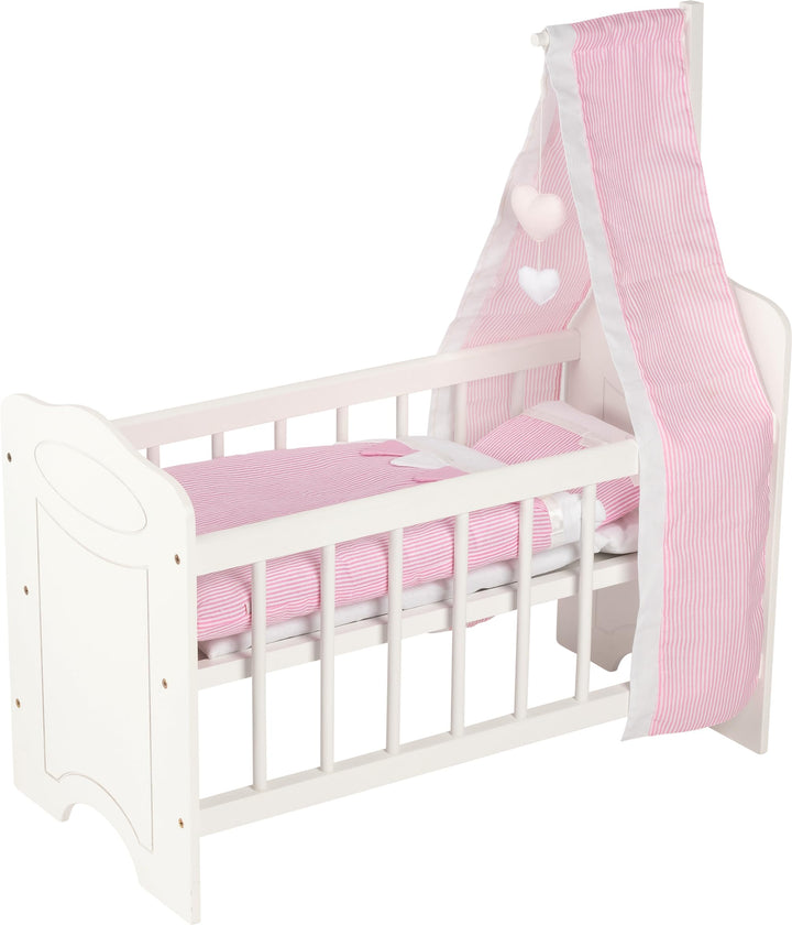 Goki 51762 Puppenbett mit Bettwäsche und Himmel puppenhausmöbel, weiss/rosa