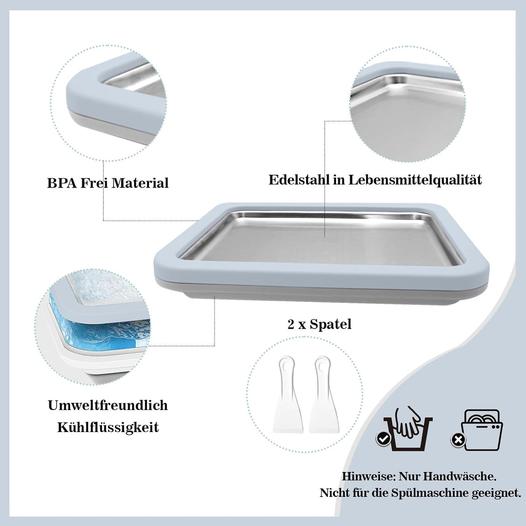 Eisplatte Eis Rolls zum Eis Machen DIY, Ice Cream Machine rolls maker mit 2 Spateln, Gelato Rollmasc
