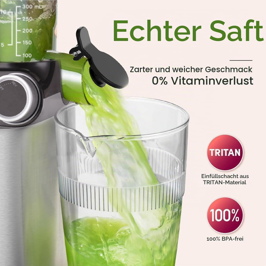 Anybear Entsafter 200W Slow Juicer, 110mm grossem Einfüllschacht, Rezepte