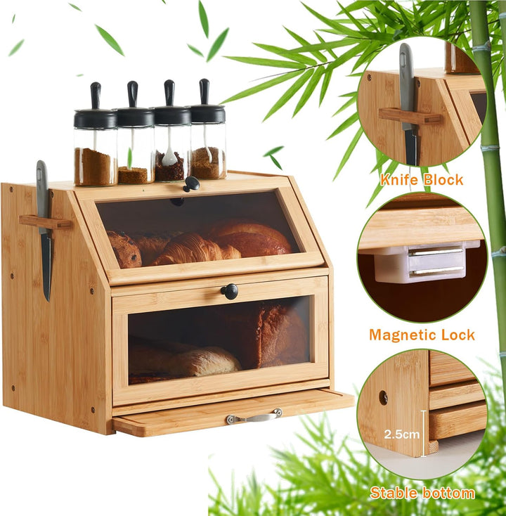 YOUDENOVA Brotkasten Bambus Eco Brotbox Brotkorb mit Schneidebrett Aufbewahrungsbox Küche Brotaufbew