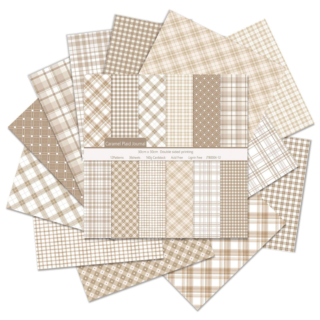 36 Blatt Kariertes Scrapbook Papier, Doppelseitiges Bastelpapier (Beige), Beige