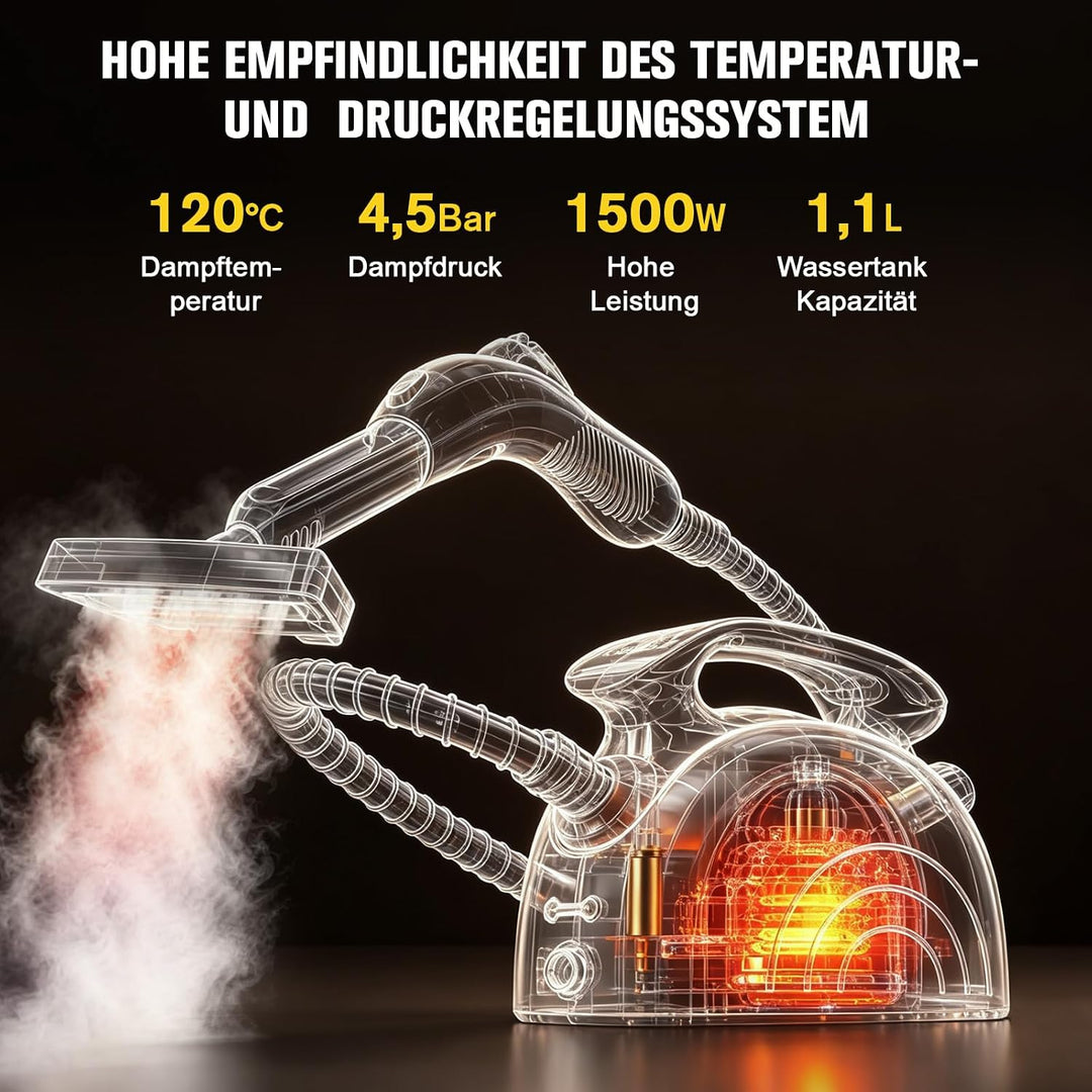 Waitbird 4,5 Bar Dampfreiniger 120°C, mit 21 Zubehör für Haushalt &amp; Auto Gelb, Gelb