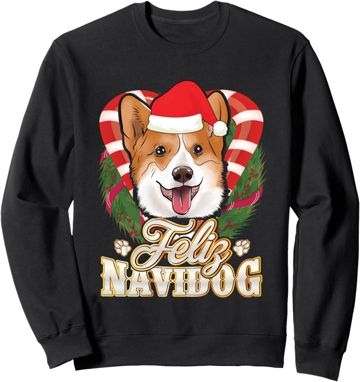 Feliz Navidog Corgi mit Weihnachtsmannmütze Hund Weihnachtshunde Sweatshirt