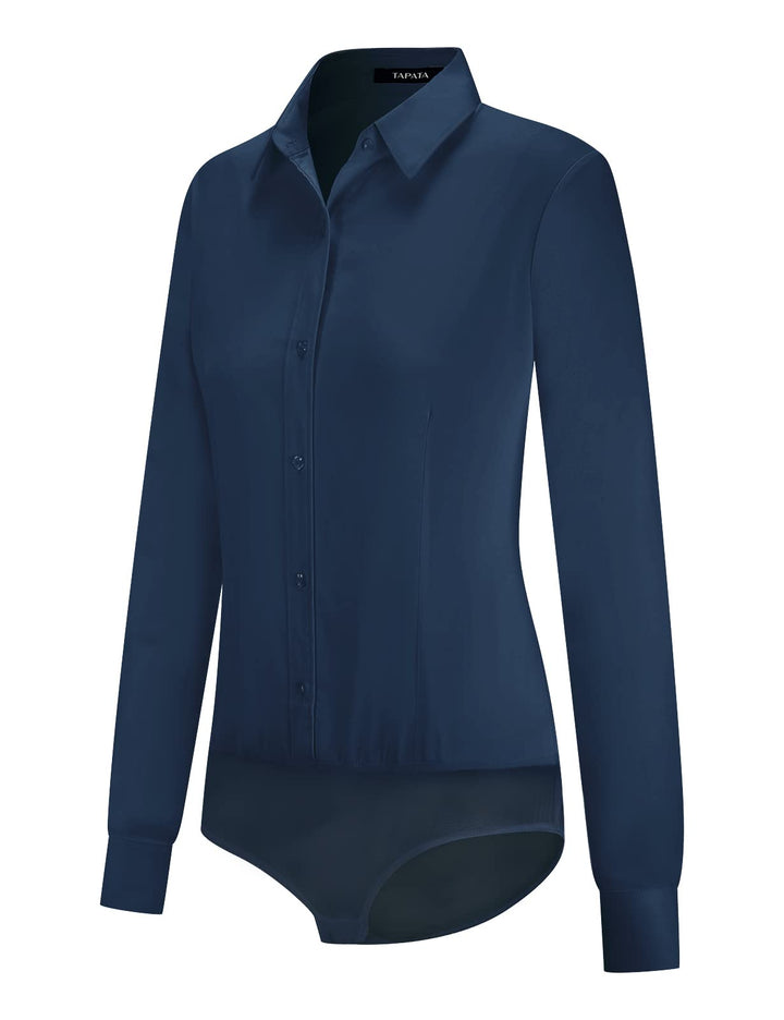 Tapata Damen-Bodysuit-Bluse mit Knöpfen, einteilig, langärmlig, solides Büroarbeitshemd, lässige Obe