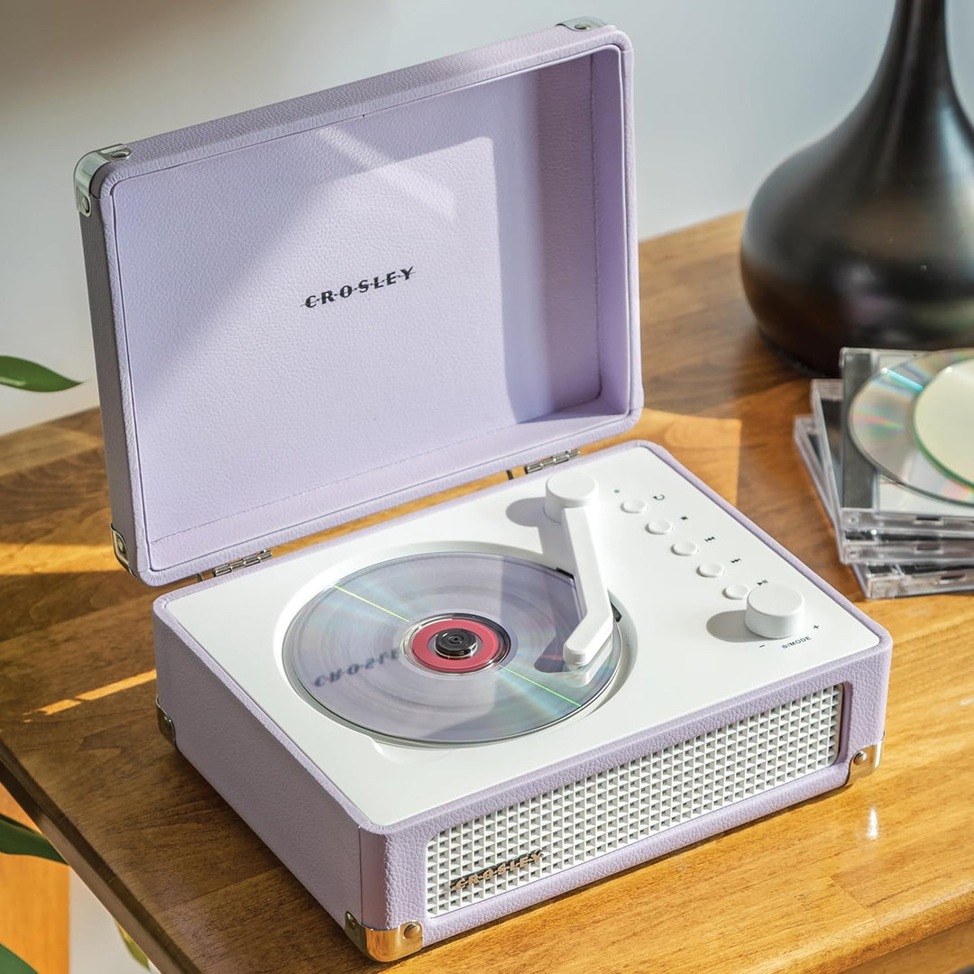 Crosley CR3505A-LN Cruiser Retro tragbarer CD-Player mit Stereo-Bluetooth-Lautsprechern und FM-Radio