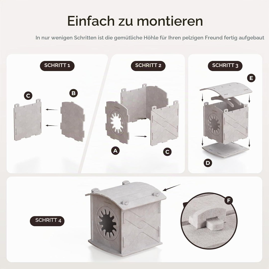 Katzenhöhle Filz: Gemütliches Katzenhaus Indoor, Katzenbett mit beruhigendem Kratzbogen, Robuste &amp; K