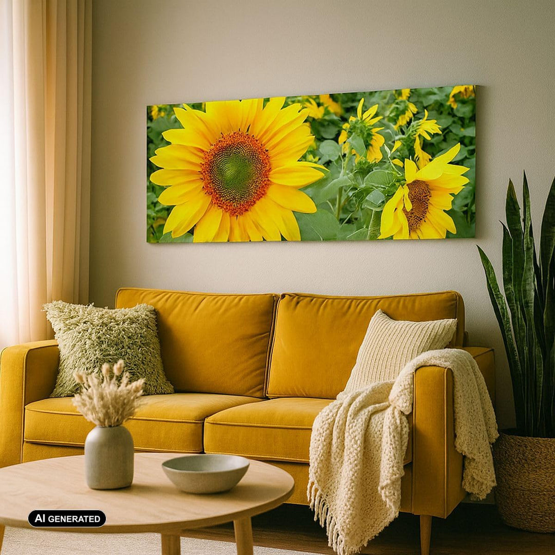 Wandbilder Dekoration Wohnzimmer Wolken Sonnenblumen Plantagen Panorama Bilder auf Leinwand 120x50cm