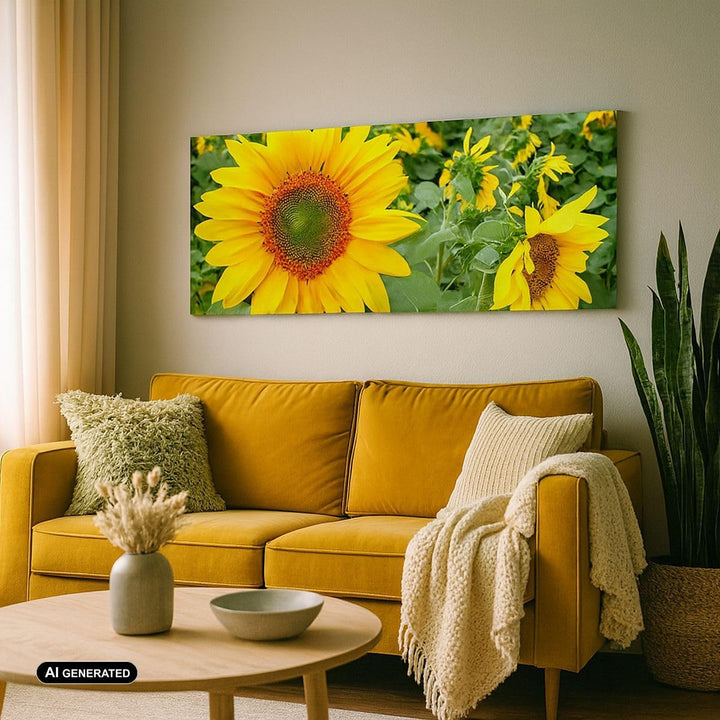 Wandbilder Dekoration Wohnzimmer Wolken Sonnenblumen Plantagen Panorama Bilder auf Leinwand 120x50cm