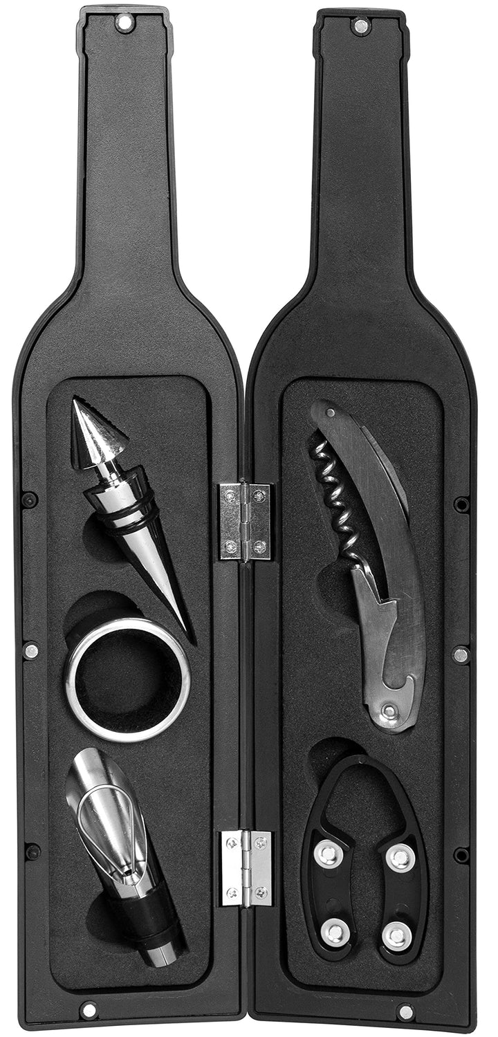 Grinscard Weinöffner Set 5 TLG. - Weinflaschen Design, Schwarz - Wein Zubehör mit Folienschneider |