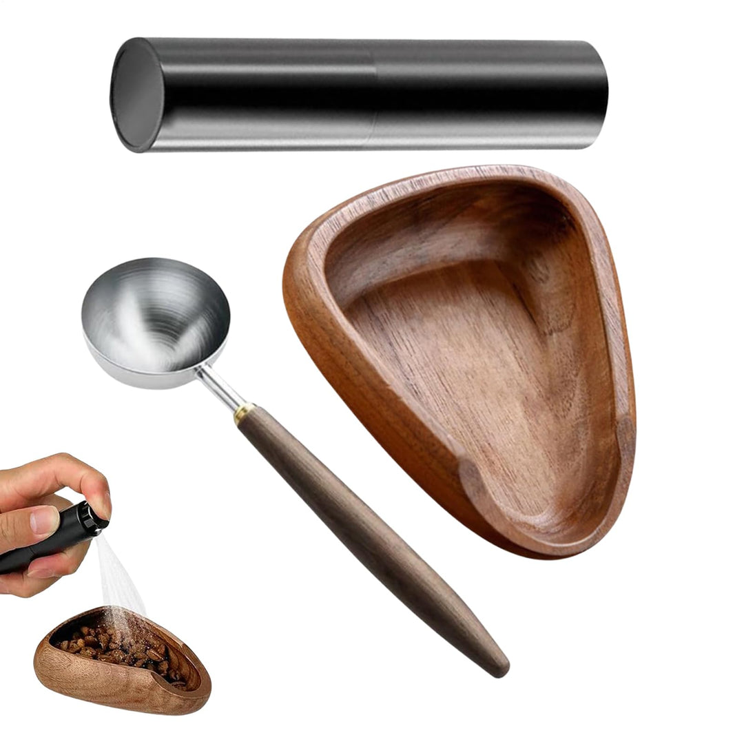 Dosing Cup, Wood Tray, Precise Brewing Accessory Including Spray Bottle and Spoon, Calibrated Design