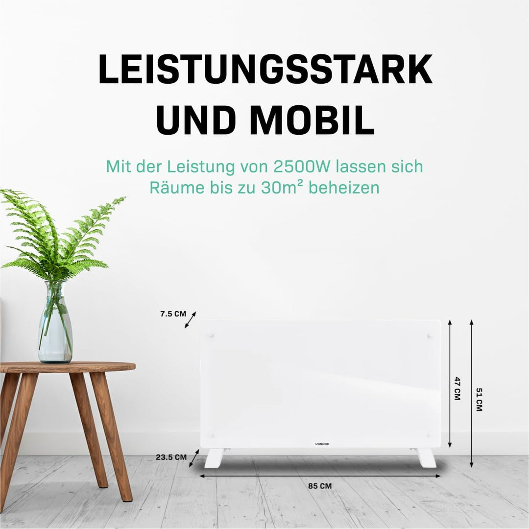 VONROC Elektroheizung energiesparend 2500W - Konvektor Heizung [30qm Räume] - Mobile Elektrische Hei