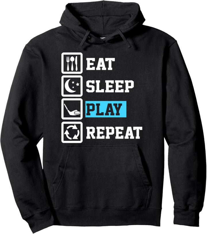 Eat Sleep Hockey Repeat Funny Hockey Pullover Hoodie