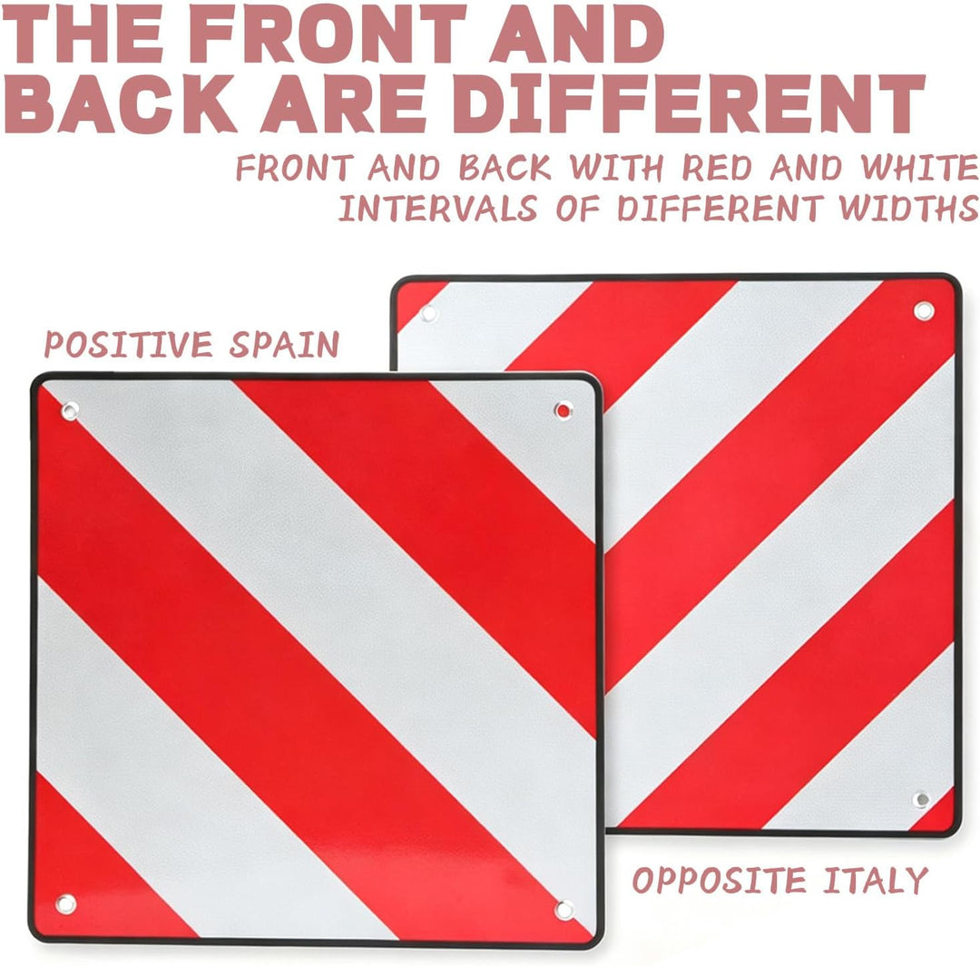2 in 1 Warntafel Italien und Spanien, 50 x 50 cm Reflektierendes Warnschild mit 4 Spannseilen, Doppe