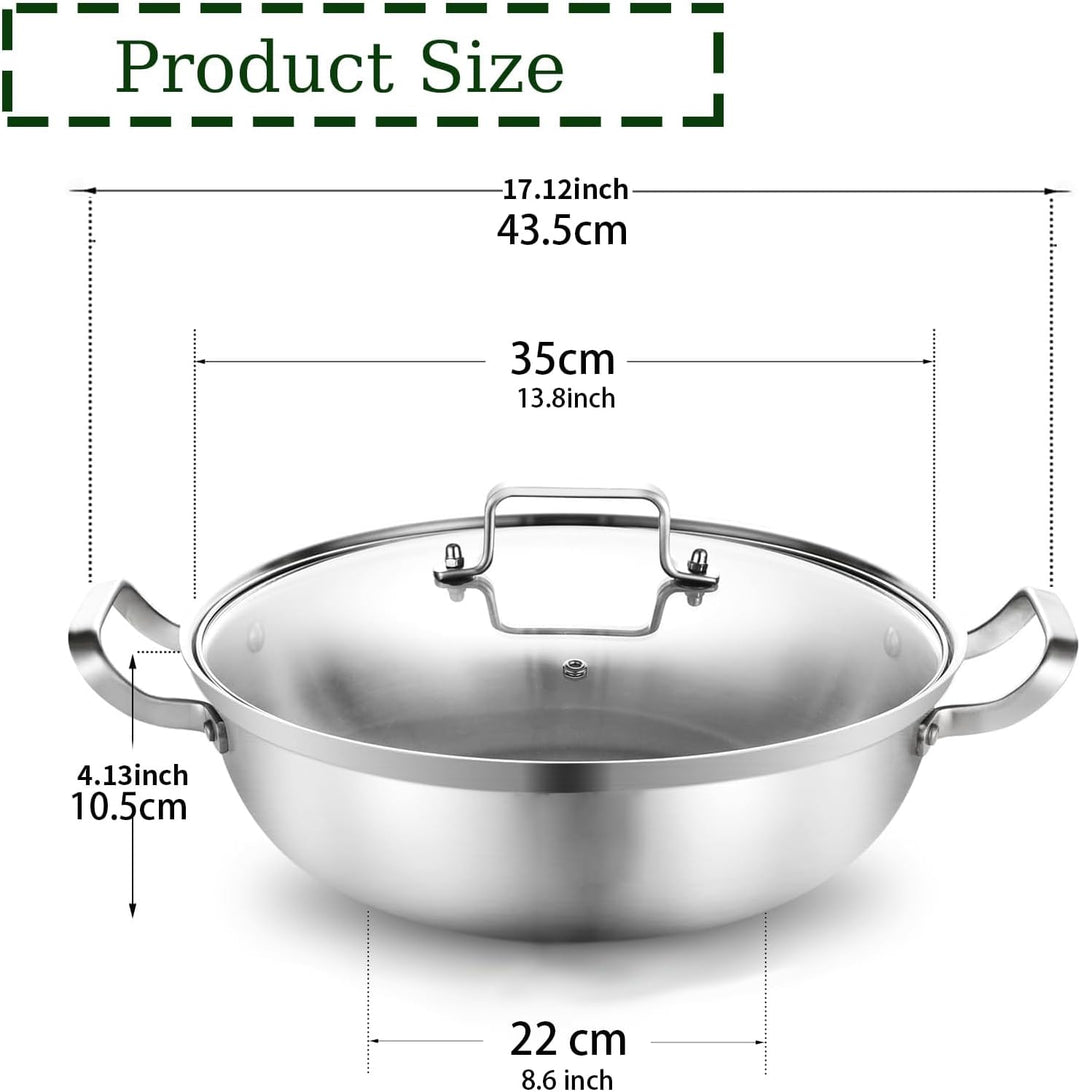 Edelstahltopf 35 cm,6.5L,Grosse Edelstahlkochgeschirr – Stark Robuste Suppe Topf,Dreischicht-Boden &amp;