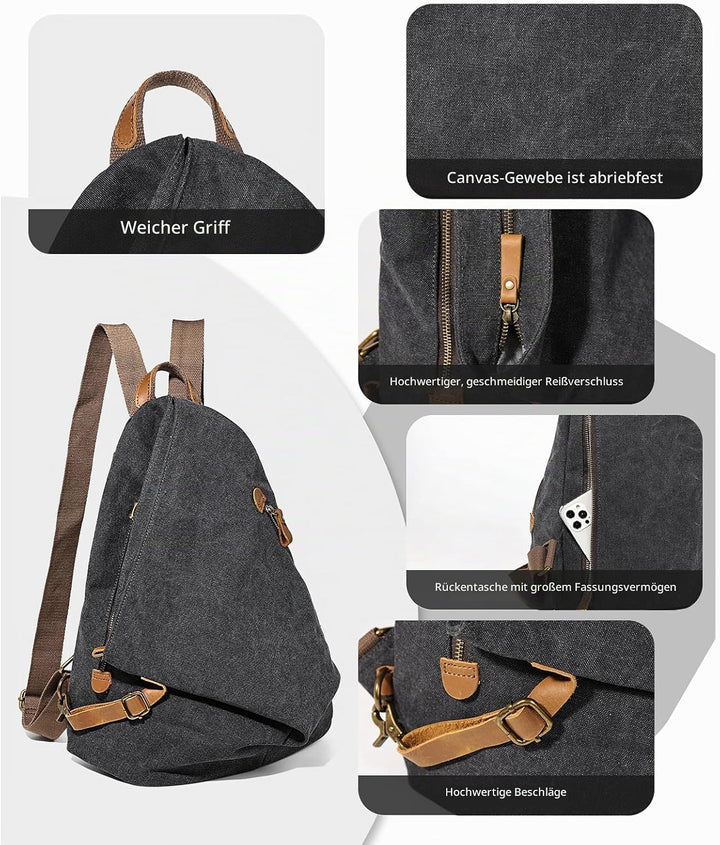 Retro Segeltuch Rucksack Canvas Vintage Rucksäcke Echtleder Daypack Reisetasche Schulterrucksack für