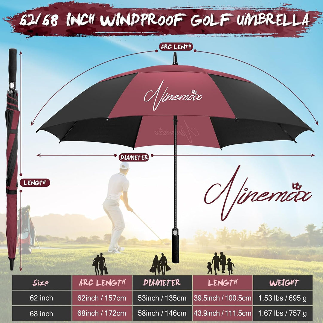 NINEMAX Golfschirm Gross 62/68 Inch Golf Regenschirm Sturmfest Automatik Öffnen Golf Regenschirm Dop