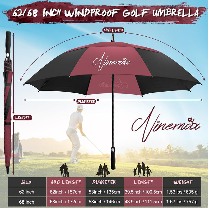 NINEMAX Golfschirm Gross 62/68 Inch Golf Regenschirm Sturmfest Automatik Öffnen Golf Regenschirm Dop