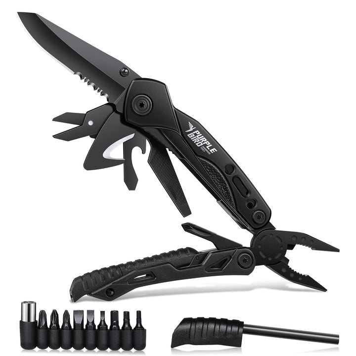 PURPLEBIRD Multitool Werkzeug 16 in 1 Survival Faltbares Gadgets mit Taschenmesser und 9 Bits Multif