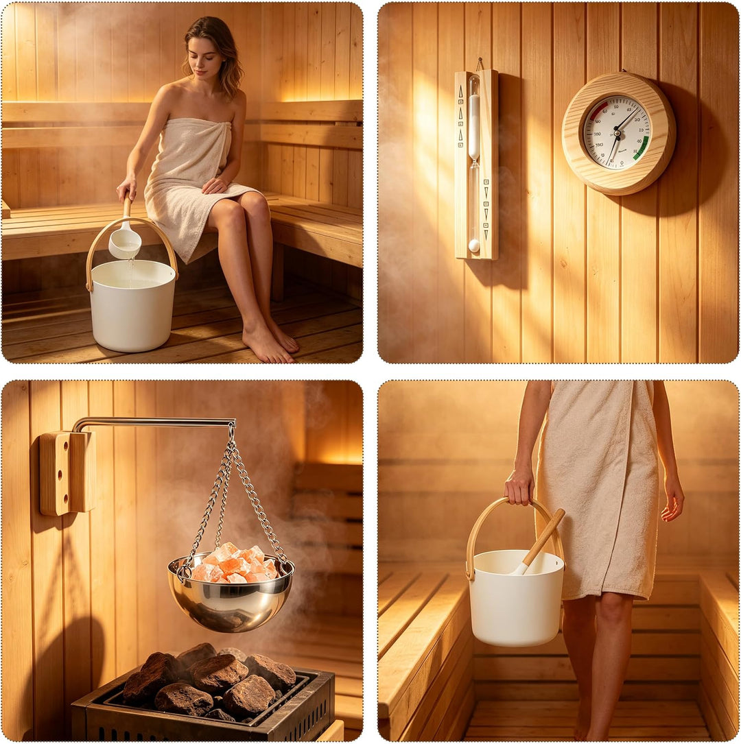 Saunaeimer mit Kelle, 7L Aluminium Sauna Eimer mit Kelle