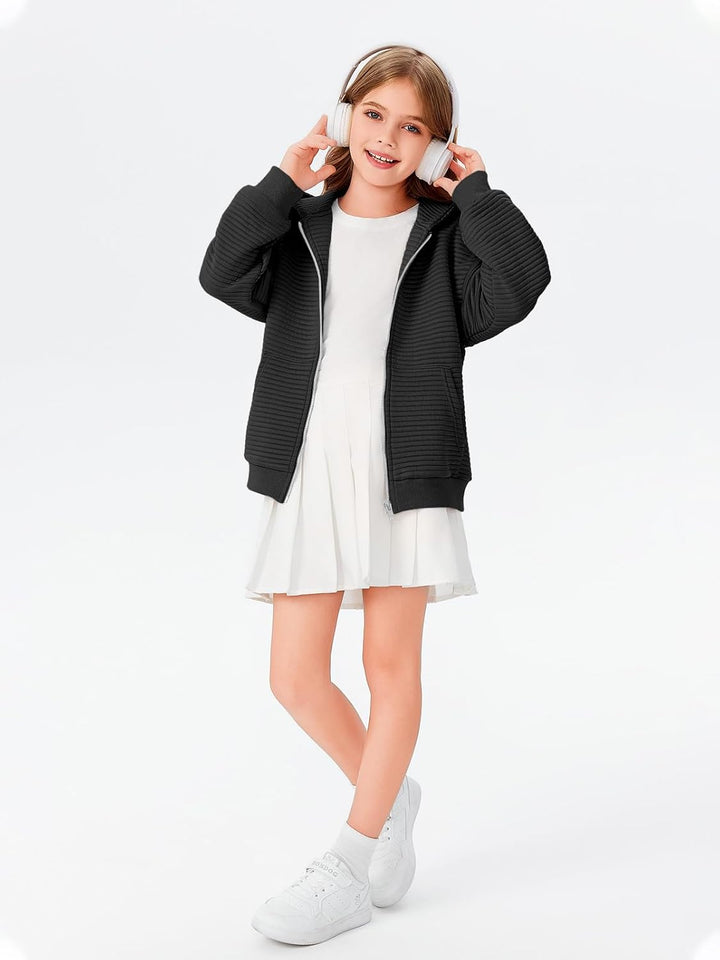 Haloumoning Mädchen Kapuzenjacke mit Reissverschluss 9-10 Jahre Schwarz, 9-10 Jahre Schwarz