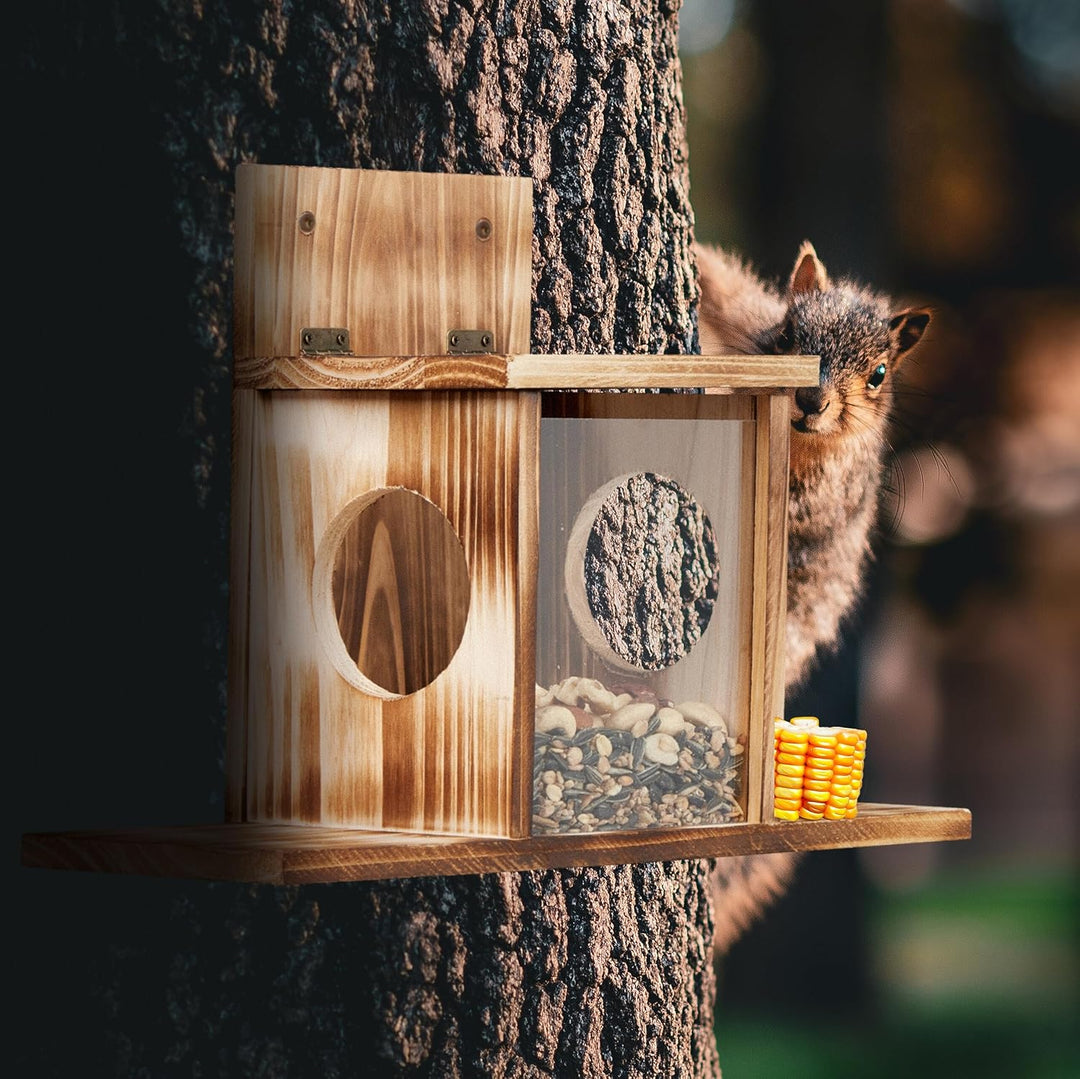 Relaxdays Eichhörnchen Futterhaus, Holz, 2 Eingänge &amp; Sitzplattformen, zum Aufhängen, Eichhörnchenfu