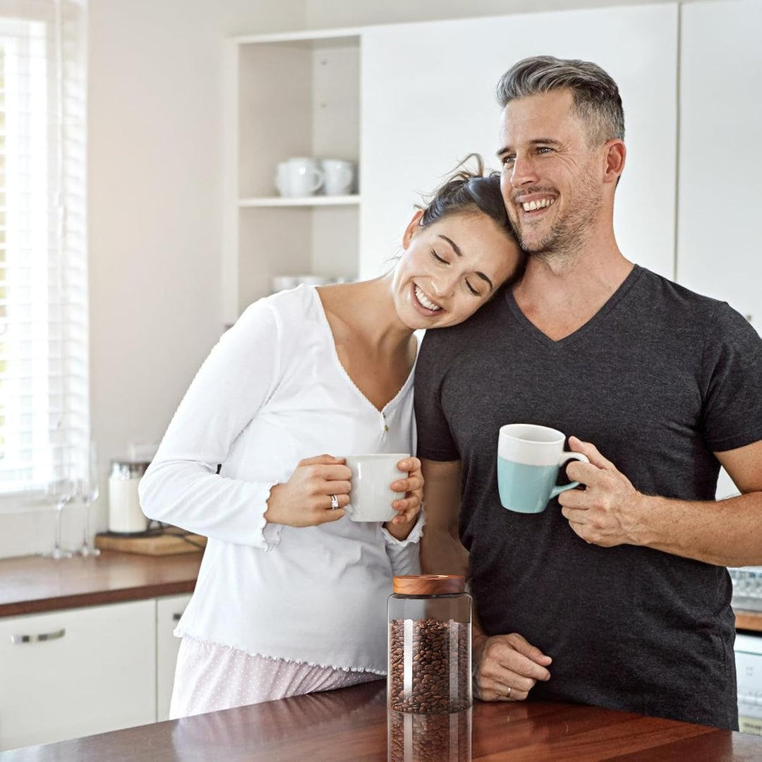 Vakuum Luftdicht Kaffeedose aus Glas: 1800ml Auslaufsichere Kaffeebohnen Behälter, Kaffeedose mit Ei