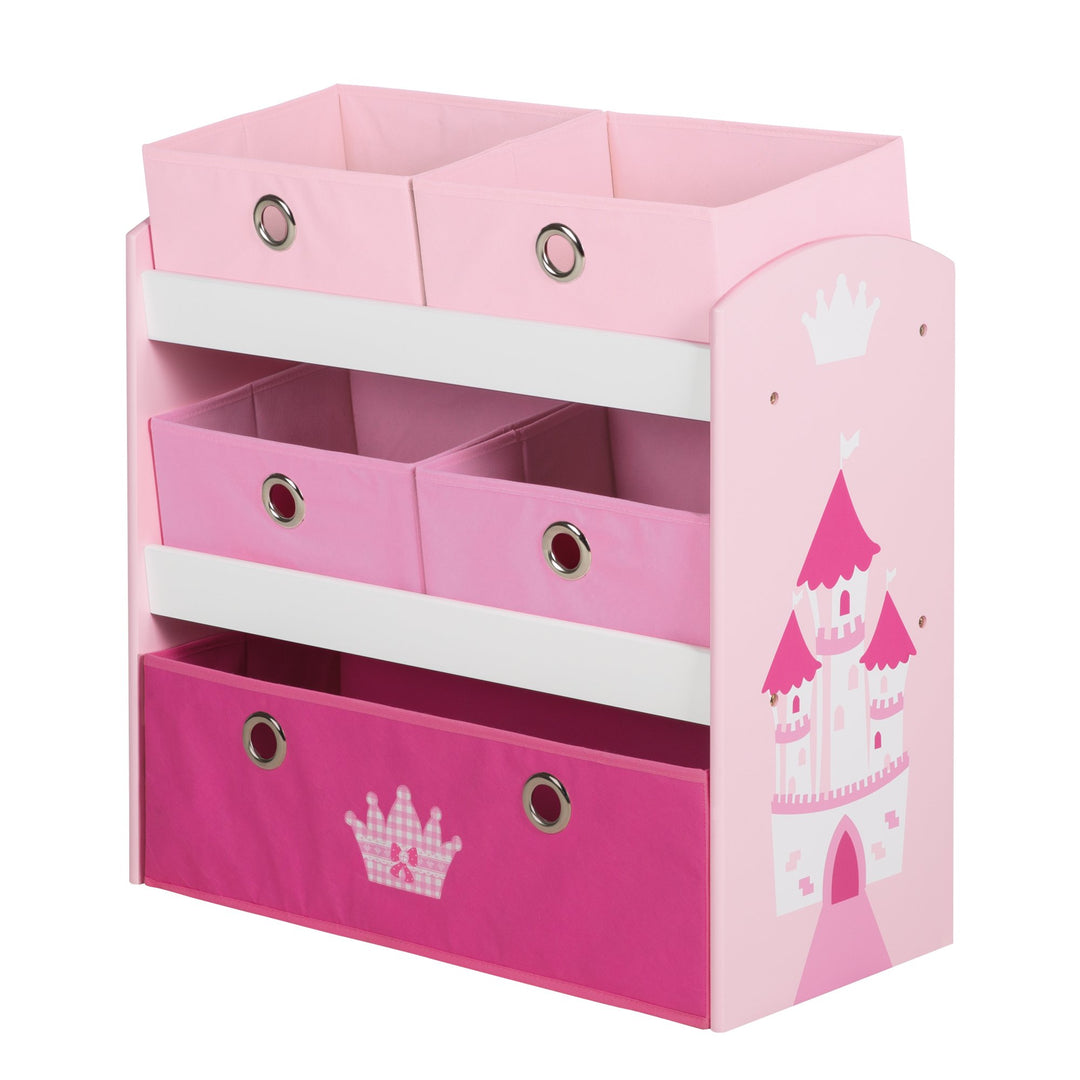 roba Spielzeugregal Krone - Prinzessinnen Schloss Motiv - Spielregal für Kinderzimmer mit 5 Boxen au