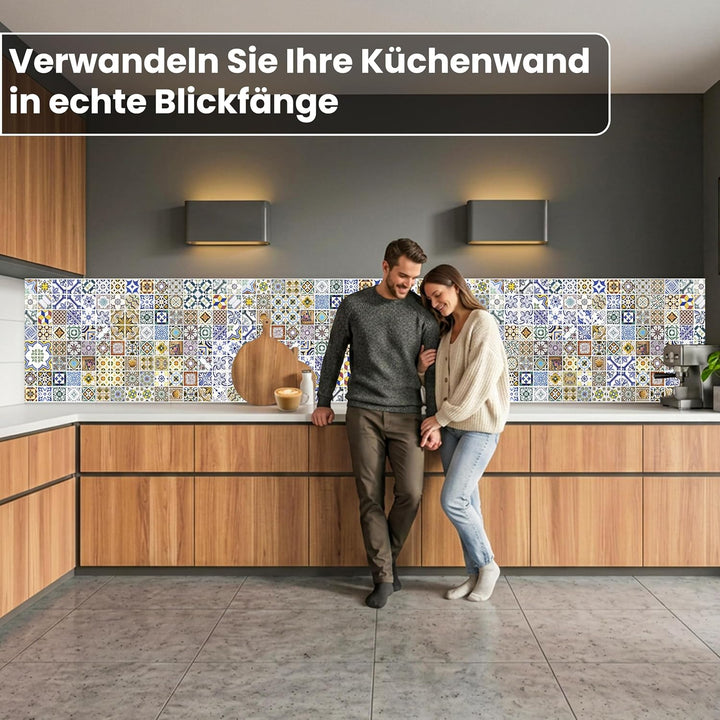 Küchenrückwand Folie Selbstklebend Portugal KACHELN 420 x 60 cm | Klebefolie - Dekofolie - Spritzsch