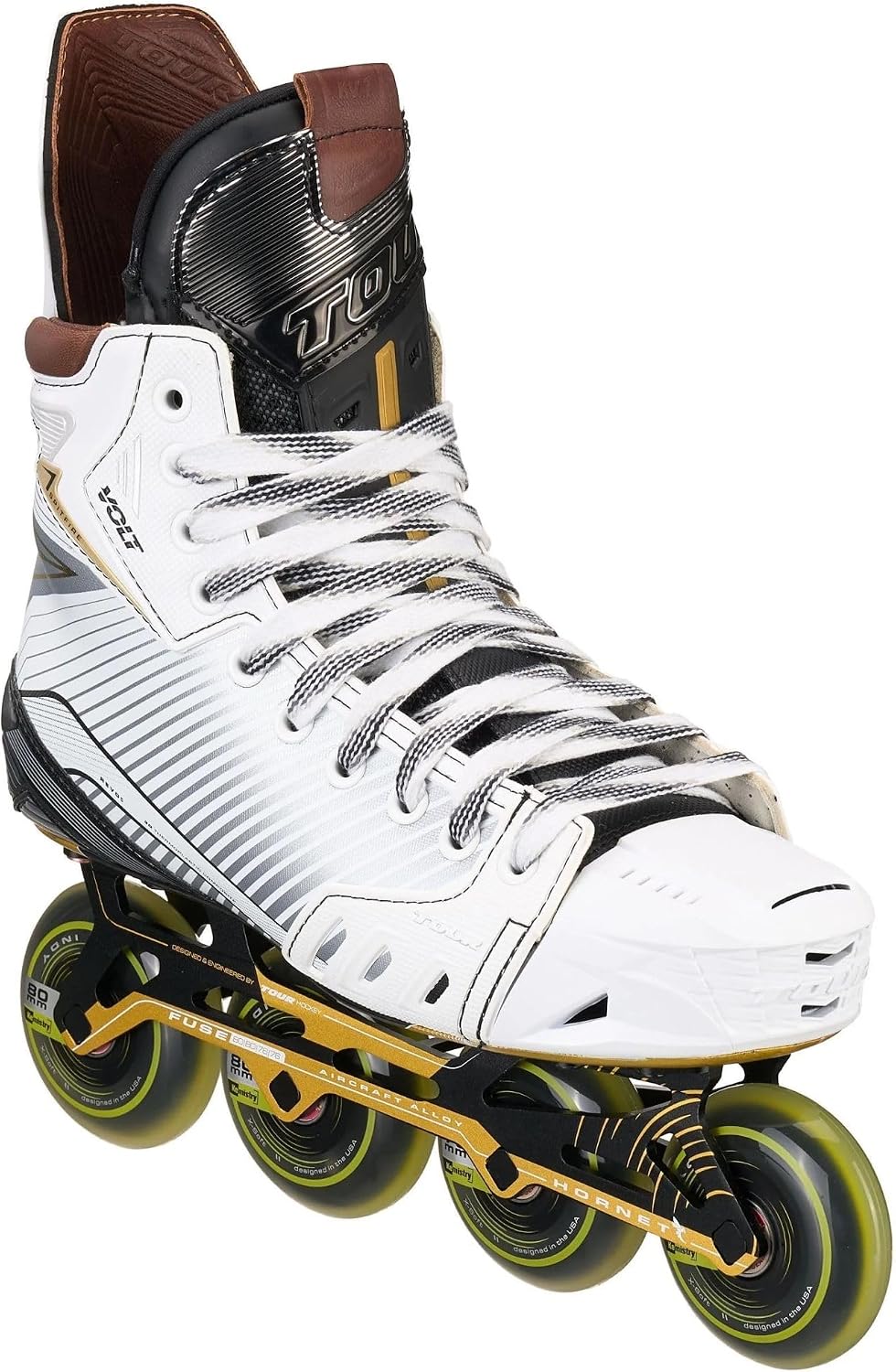 TOUR Rollhockey Schlittschuhe Volt Spitfire (Weiss/Gold, 9.5 = EU 45)
